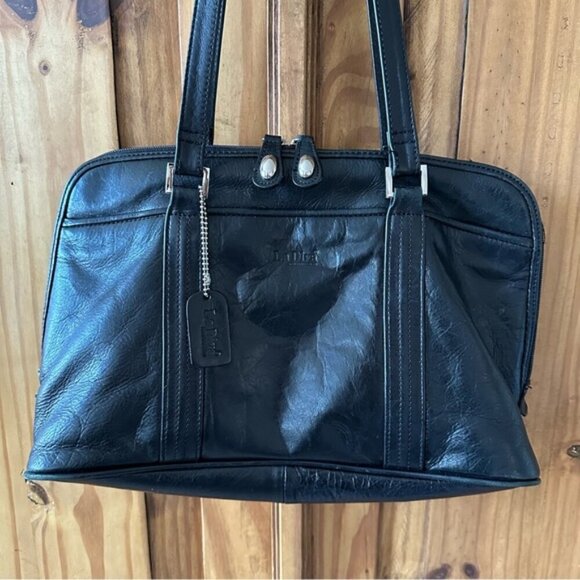 Vintage La Diva Black Italian Design Leather Purse Shoulder Bag - Made in Italy - Picture 13 of 16